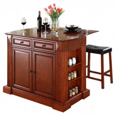 Beachcrest Home Byron Kitchen Island with Cherry Top and Saddle Stools BCHH8971
